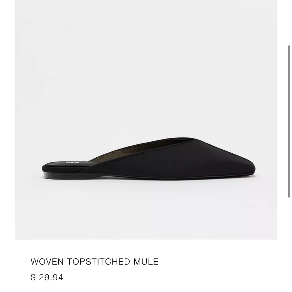 ZARA Black Woven Topstitched Mule